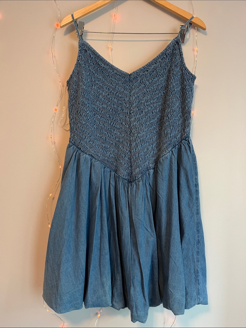 American Eagle Outfitters Denim-Blue Smocked V-Neck Sundress
